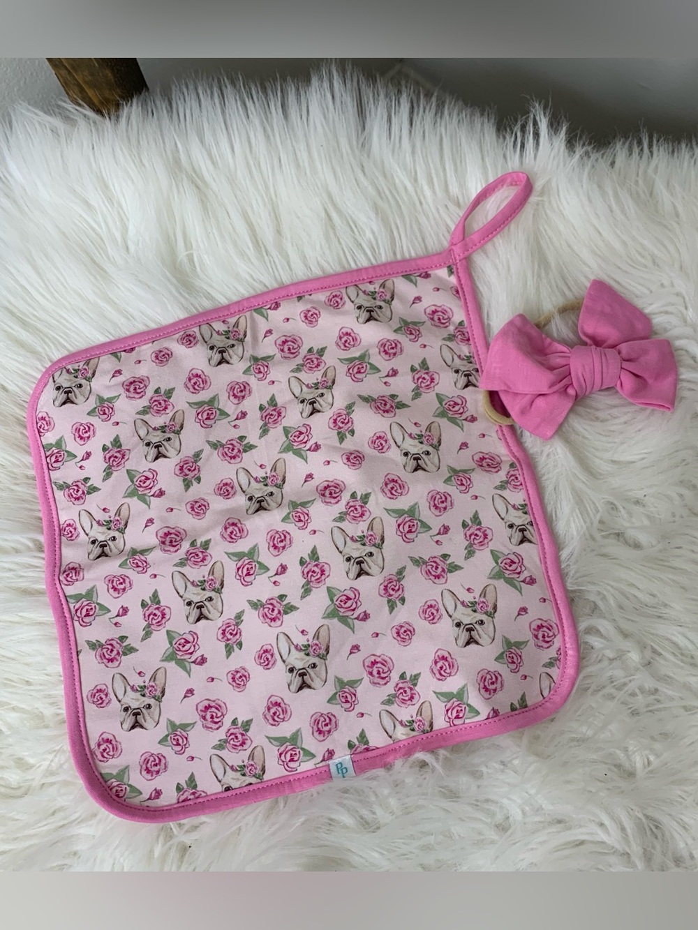 Posh Peanut Baby Pink Floral French Bulldog Lovey and Bow Set